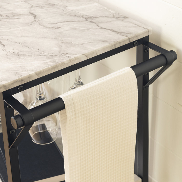 Black Faux Marble Rectangular Bar Cart with Wine Rack