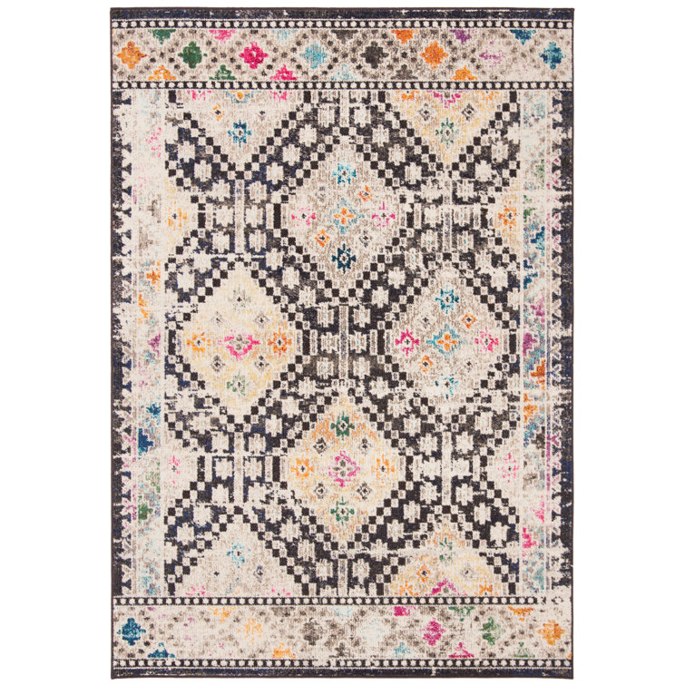 Chic Metro-Mod Black and Yellow Square Synthetic Area Rug