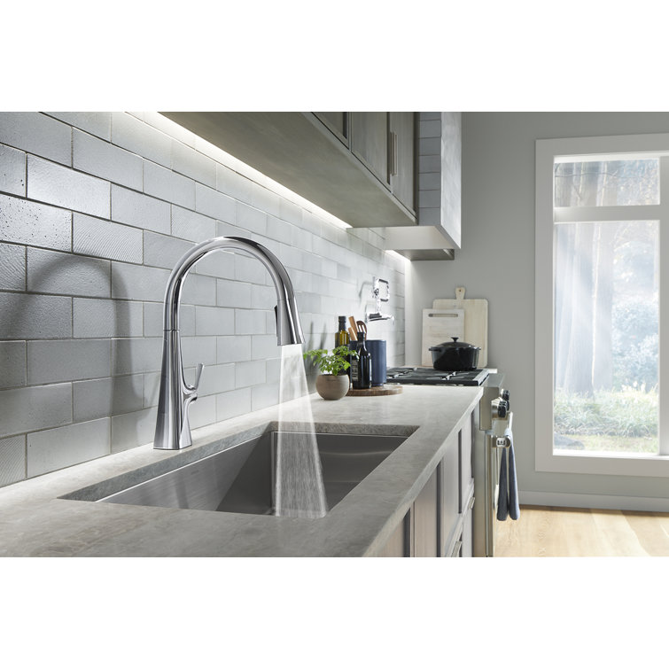Polished Chrome Pull-Down Kitchen Faucet with Sprayhead