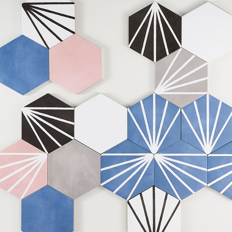 GeoHex 8" White and Black Matte Porcelain Hexagon Tile