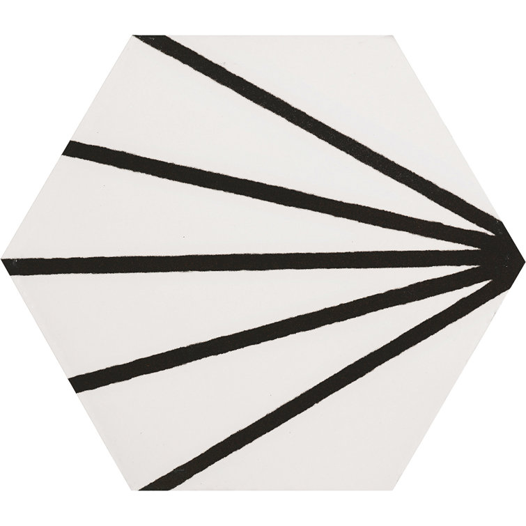 GeoHex 8" White and Black Matte Porcelain Hexagon Tile
