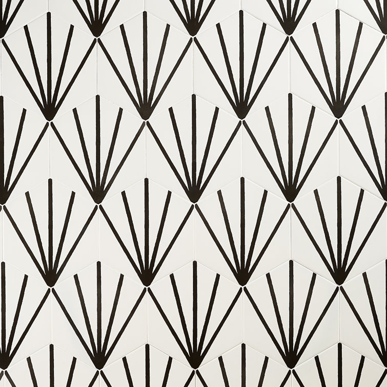 GeoHex 8" White and Black Matte Porcelain Hexagon Tile