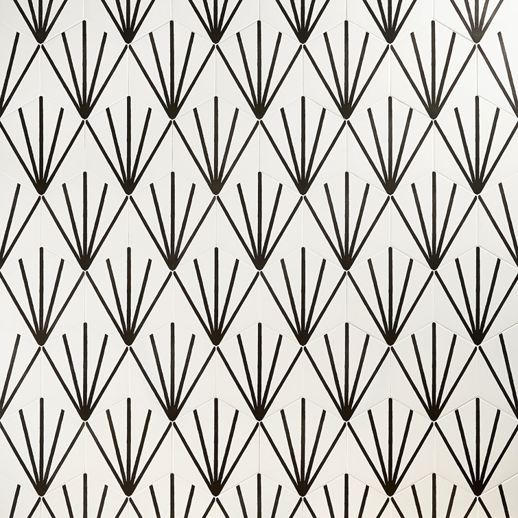 GeoHex 8" White and Black Matte Porcelain Hexagon Tile
