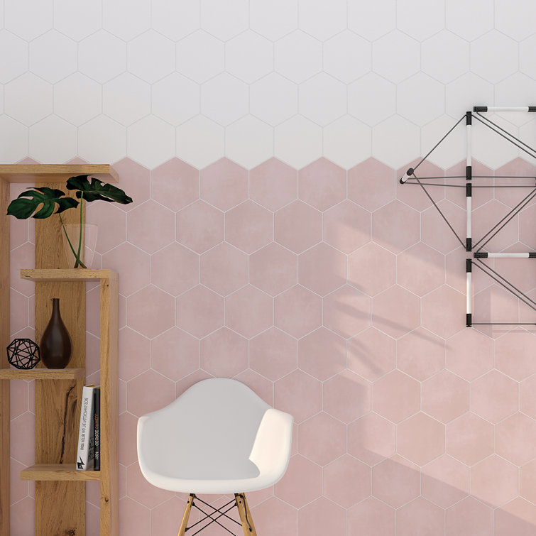 White Hexagonal Matte Porcelain Floor and Wall Tile, 8-in x 9-in