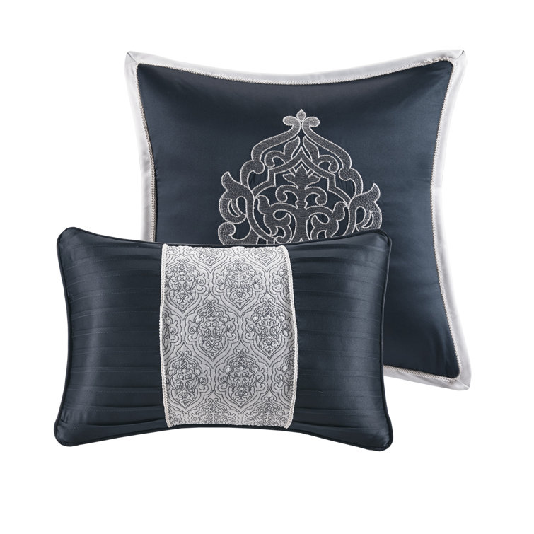Navy and Silver Jacquard 8-Piece Queen Comforter Set