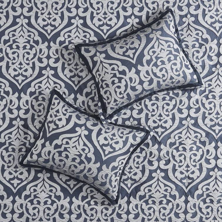 Navy and Silver Jacquard 8-Piece Queen Comforter Set