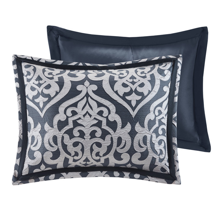 Navy and Silver Jacquard 8-Piece Queen Comforter Set