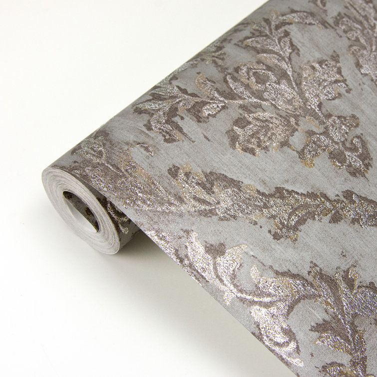 Bronze Semi-Gloss Non-Woven Damask Wallpaper Roll