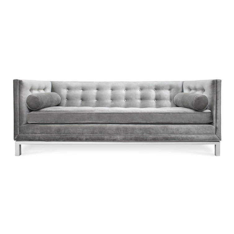 Charcoal Velvet Tufted Sofa with Removable Cushions, 85 in