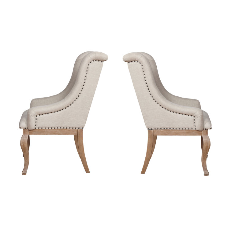 Cream Upholstered Arm Chair with Barley Brown Wooden Legs