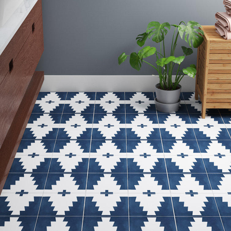 Blue and White Moroccan Patterned Cement Mosaic Tile