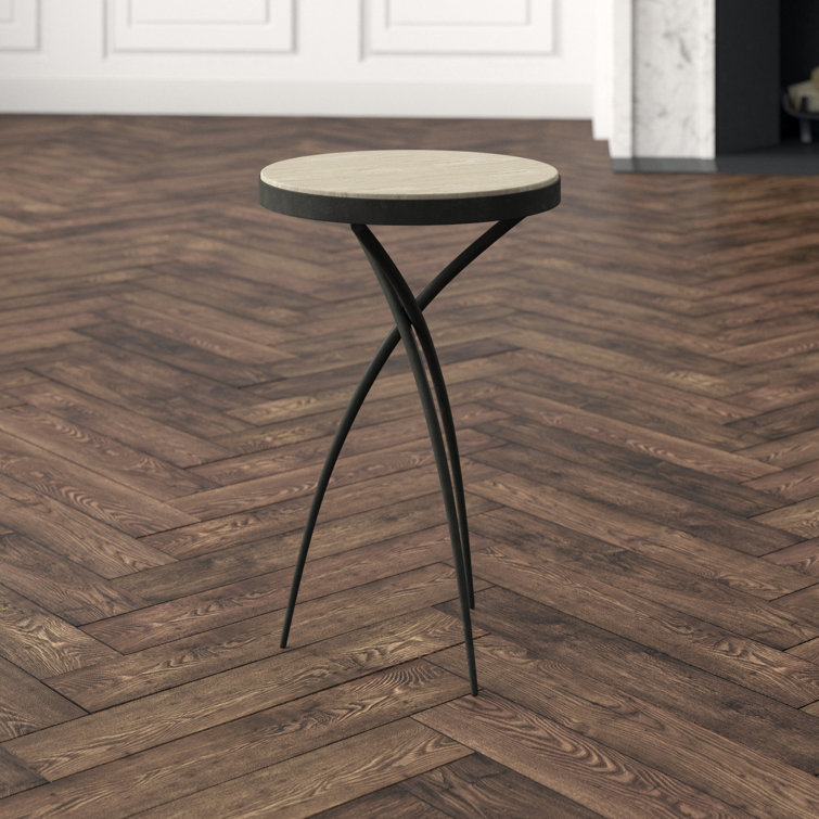 Artisan Tripod Iron Base Side Table with Grey Marble Top, 14in