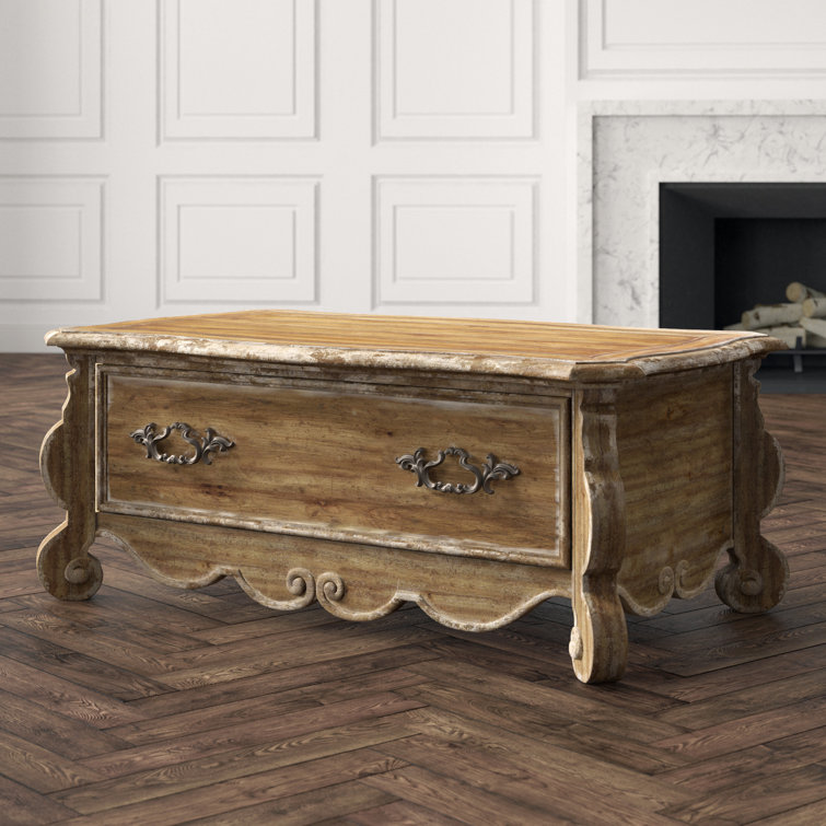 Traditional Brown Rectangular Wood Coffee Table with Storage