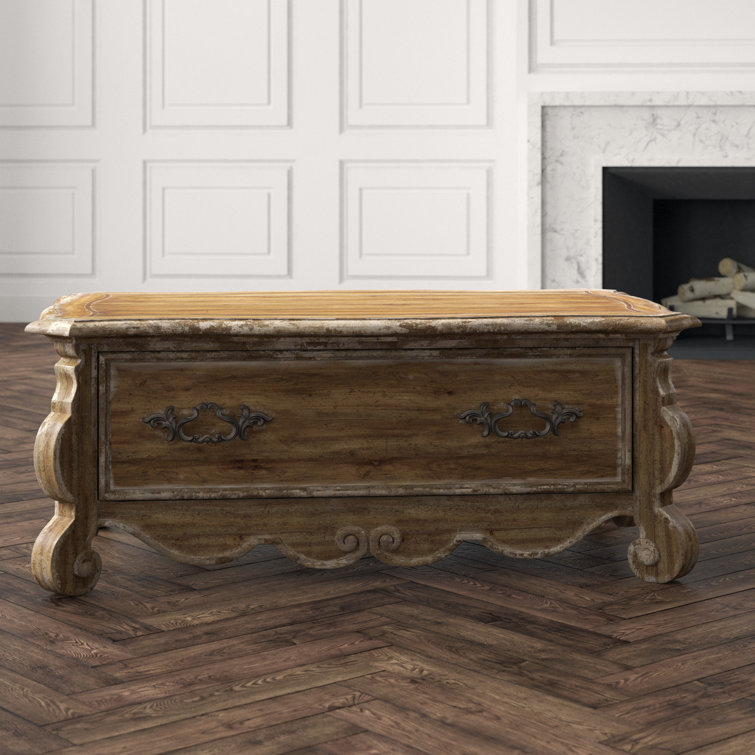 Traditional Brown Rectangular Wood Coffee Table with Storage