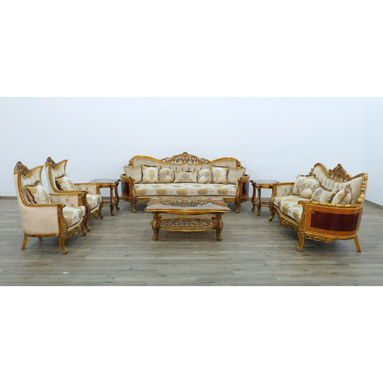 Handcrafted Beige Wood Accent Chair with Tufted Cushions