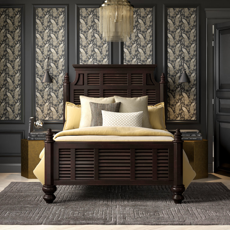 Queen-Sized Malabar Black Poster Bed with Upholstered Headboard