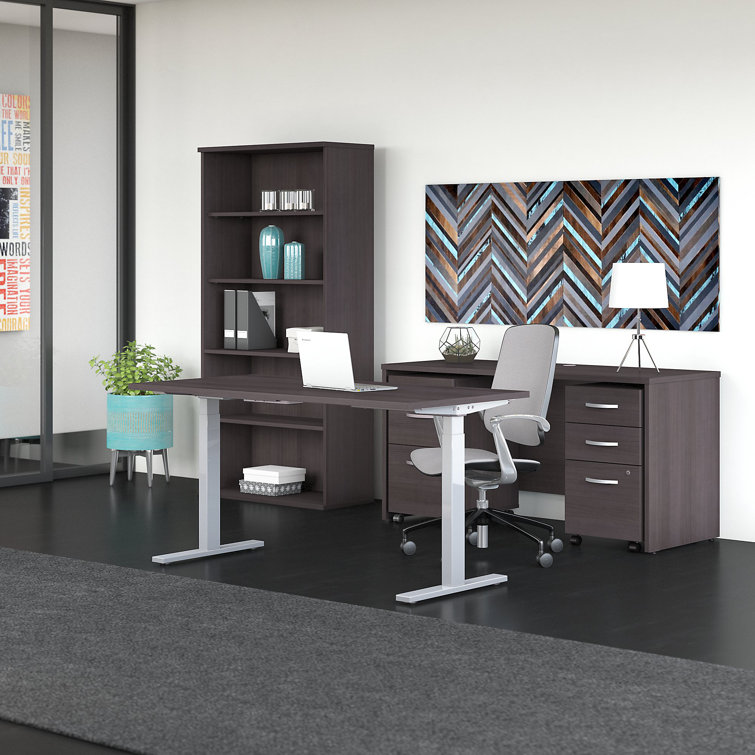 Transitional Storm Gray 5-Shelf Adjustable Bookcase in Engineered Wood