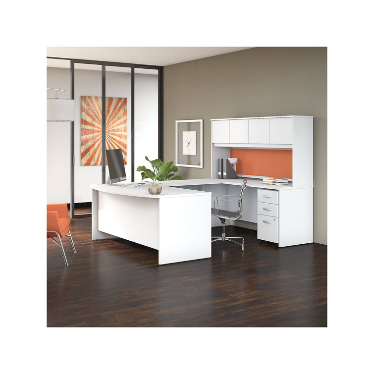 Transitional White 72" Home Office Desk with Cable Management