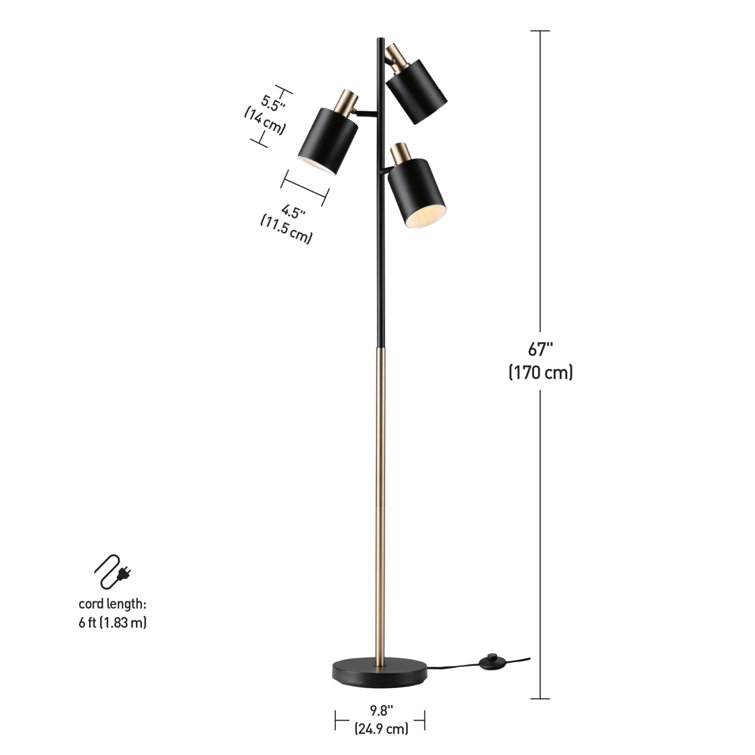 Adjustable 67'' Matte Black 3-Light Track Tree Floor Lamp
