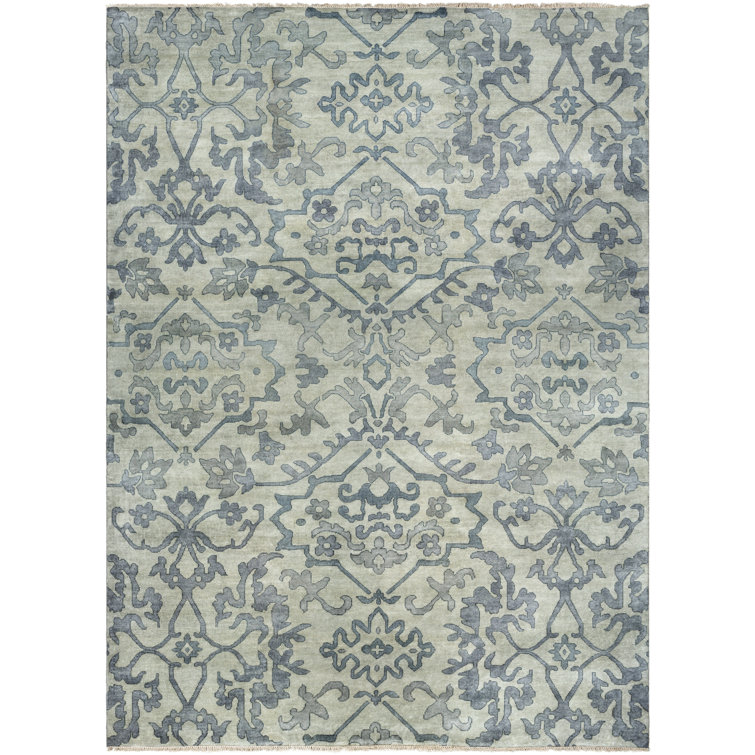 Blue Wool Hand-Knotted Floral 6' x 9' Area Rug