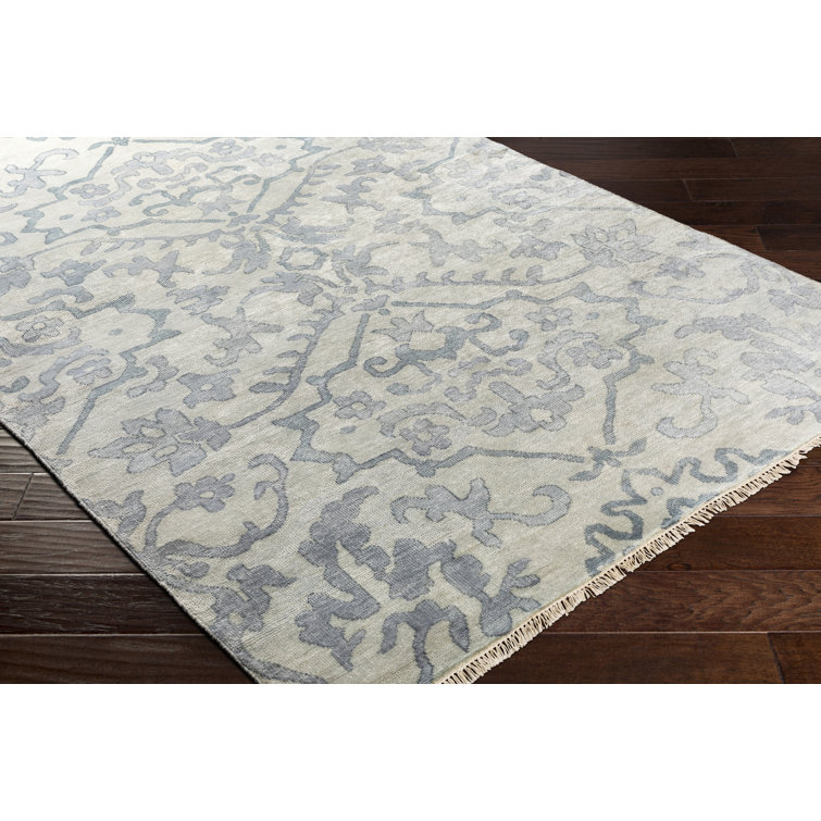 Blue Wool Hand-Knotted Floral 6' x 9' Area Rug