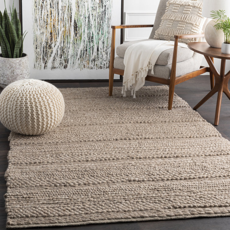 Handmade Brown Wool Rectangular Rug 5' x 8'