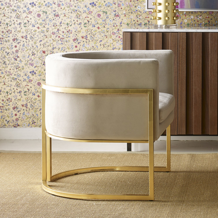 Gray Velvet Barrel Chair with Gold Metal Frame