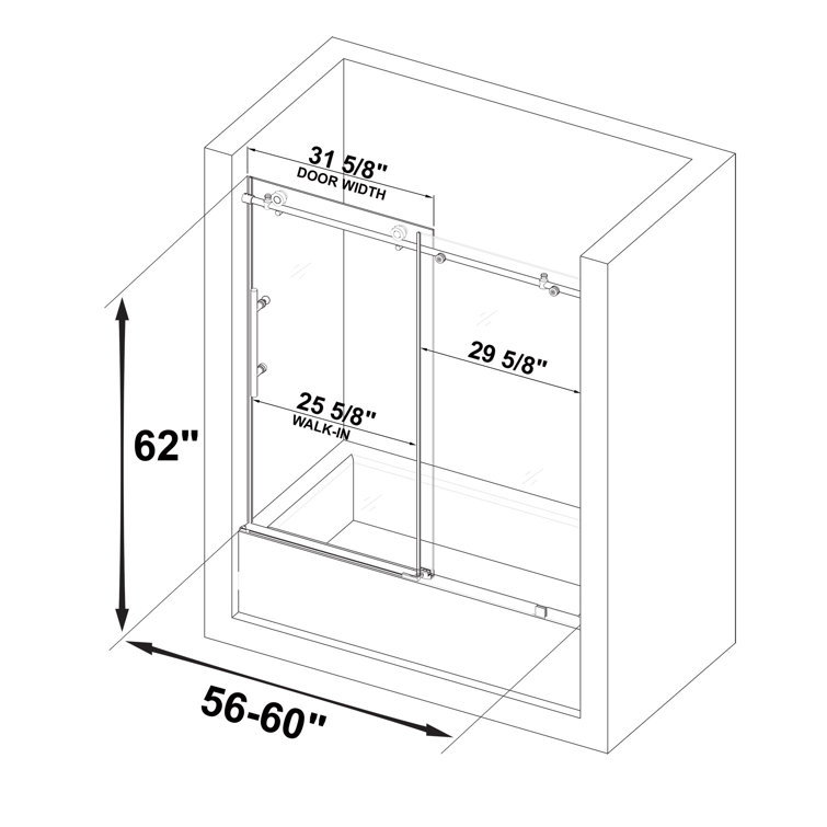 Chrome Frameless Sliding Bathtub Door with Clear Tempered Glass