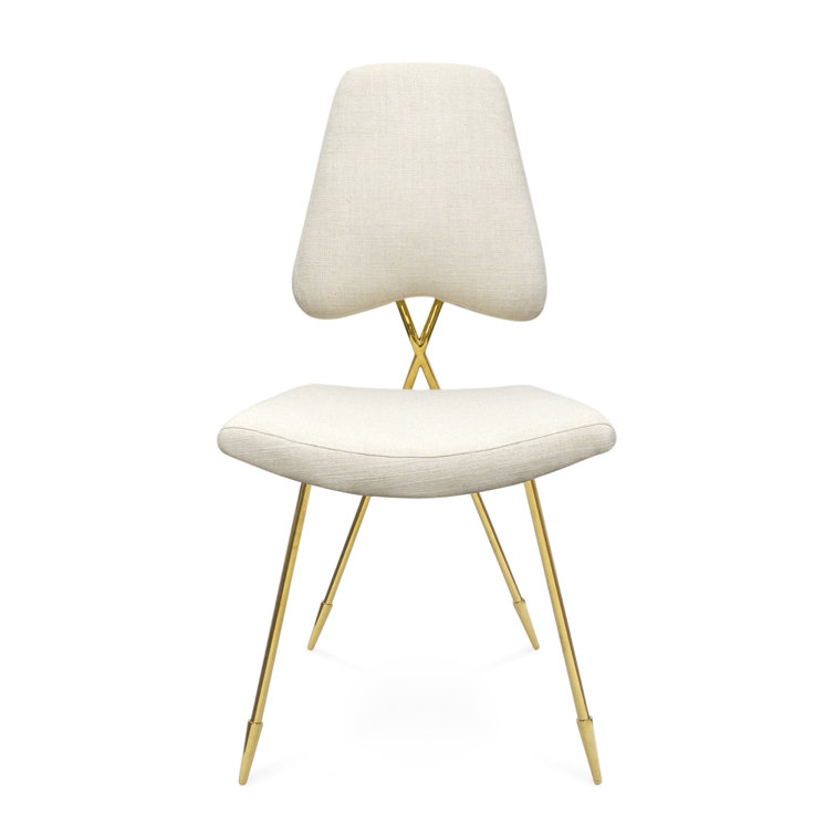 Belgium Stone Linen Upholstered Side Chair with Brass Frame