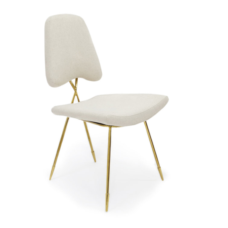 Belgium Stone Linen Upholstered Side Chair with Brass Frame