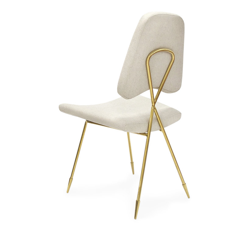 Belgium Stone Linen Upholstered Side Chair with Brass Frame