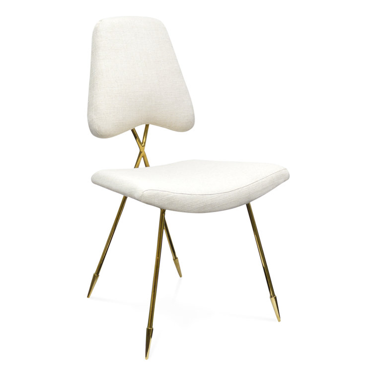 Belgium Stone Linen Upholstered Side Chair with Brass Frame