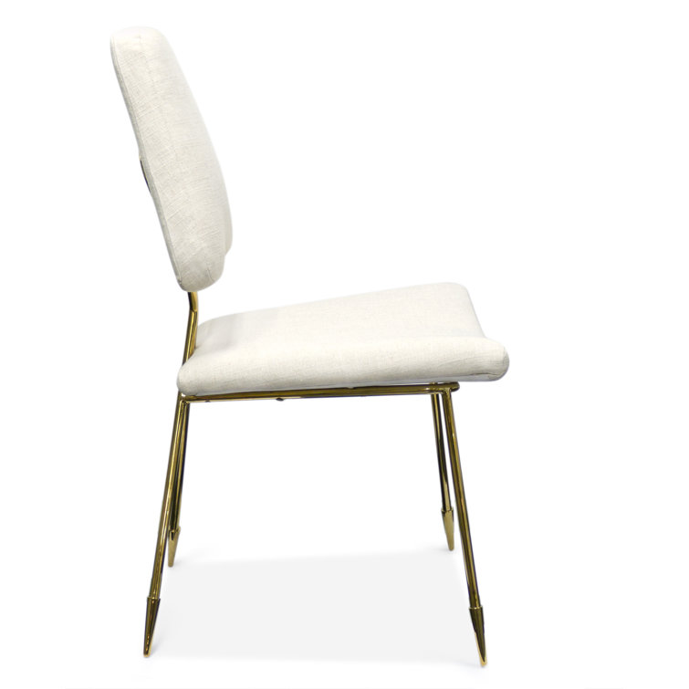 Belgium Stone Linen Upholstered Side Chair with Brass Frame