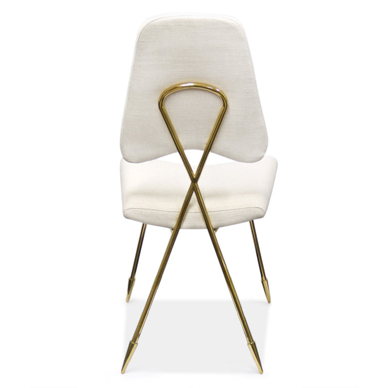 Belgium Stone Linen Upholstered Side Chair with Brass Frame