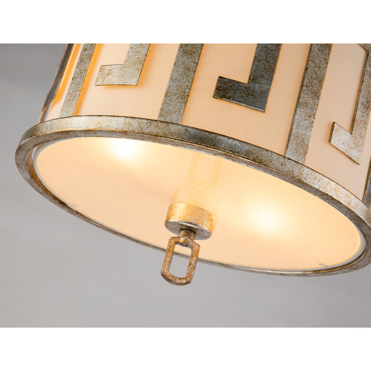 Antique Silver Greek Key 2-Light LED Drum Pendant