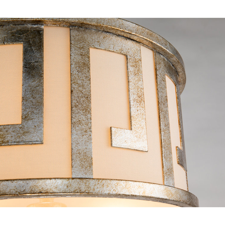 Antique Silver Greek Key 2-Light LED Drum Pendant