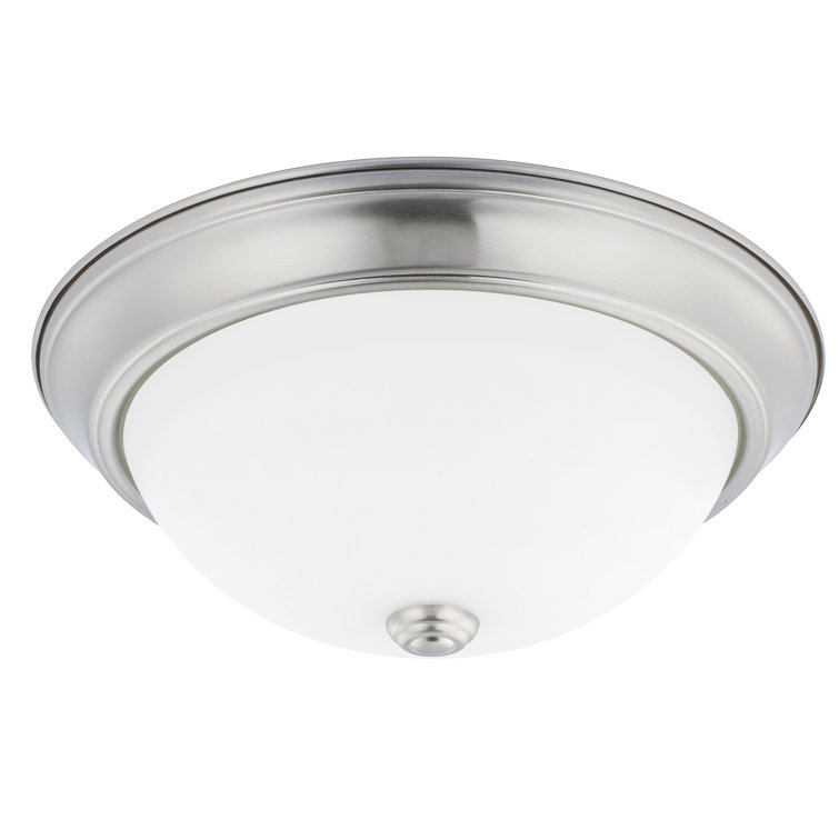 Brushed Nickel 2-Light Flush Mount with Soft White Glass Bowl