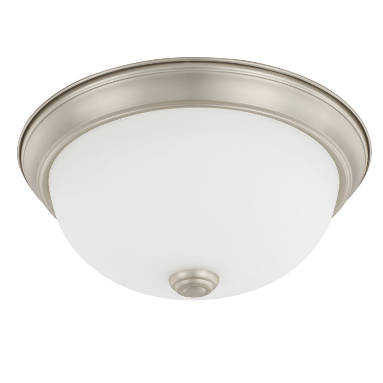Brushed Nickel 2-Light Flush Mount with Soft White Glass Bowl