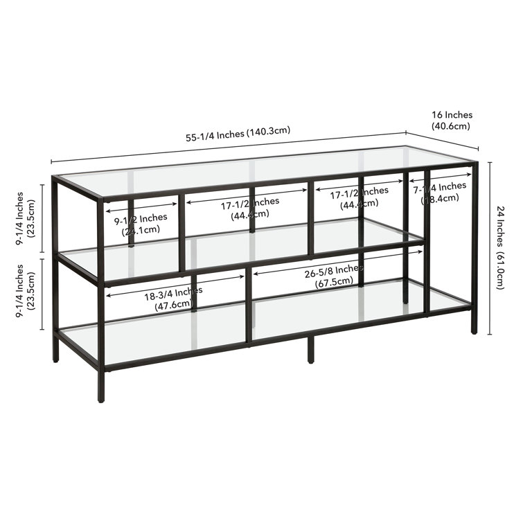 Wylan Streamlined 55'' Black Metal TV Stand with Glass Shelves