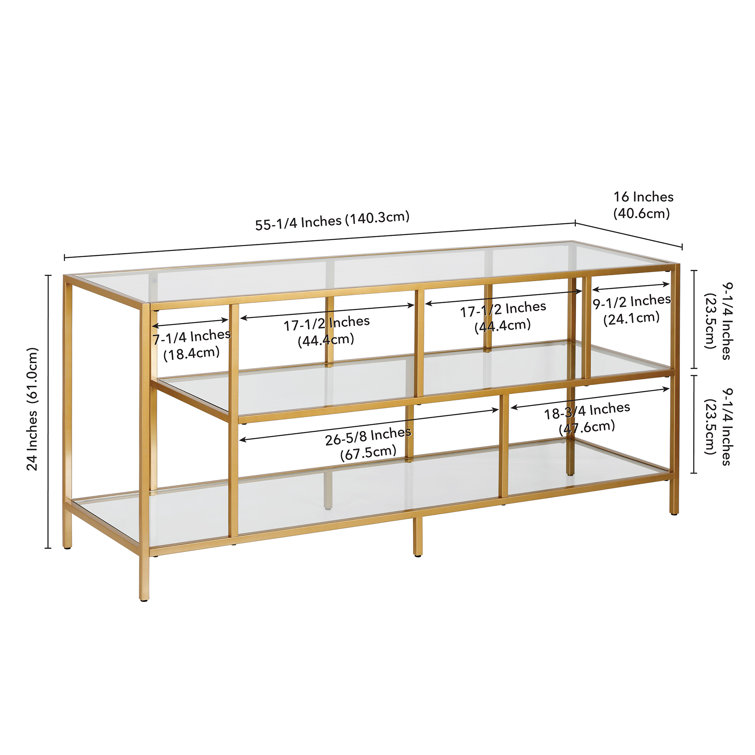 Winthrop 55" White Brass TV Stand with Tempered Glass Shelves
