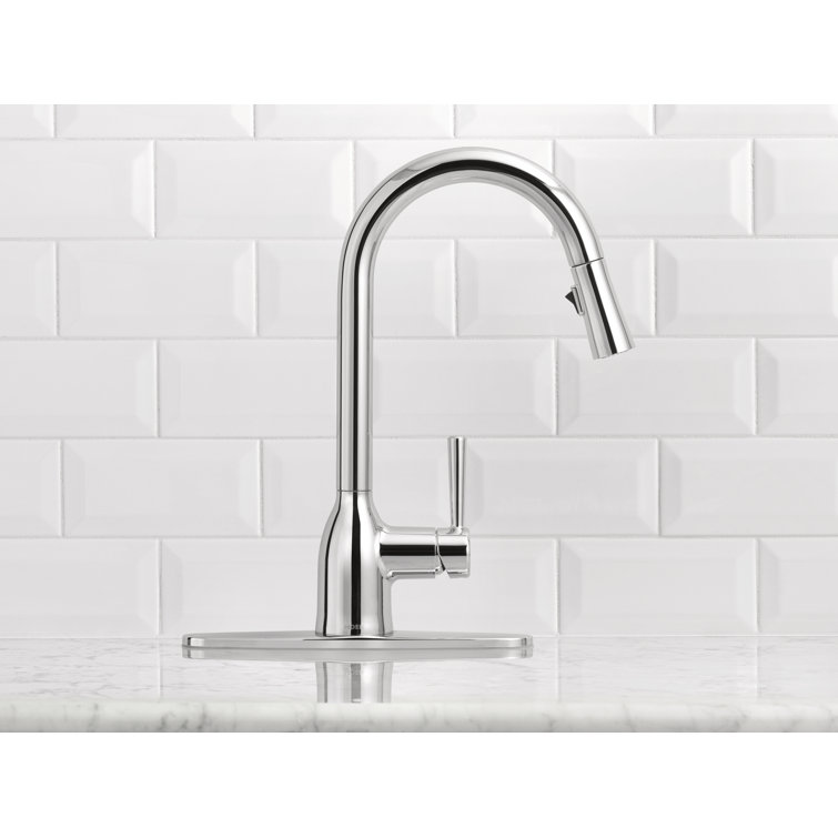 Chrome High Arc Single Handle Kitchen Faucet with Pull-Down Spray