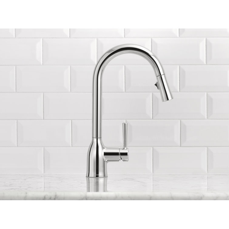Chrome High Arc Single Handle Kitchen Faucet with Pull-Down Spray