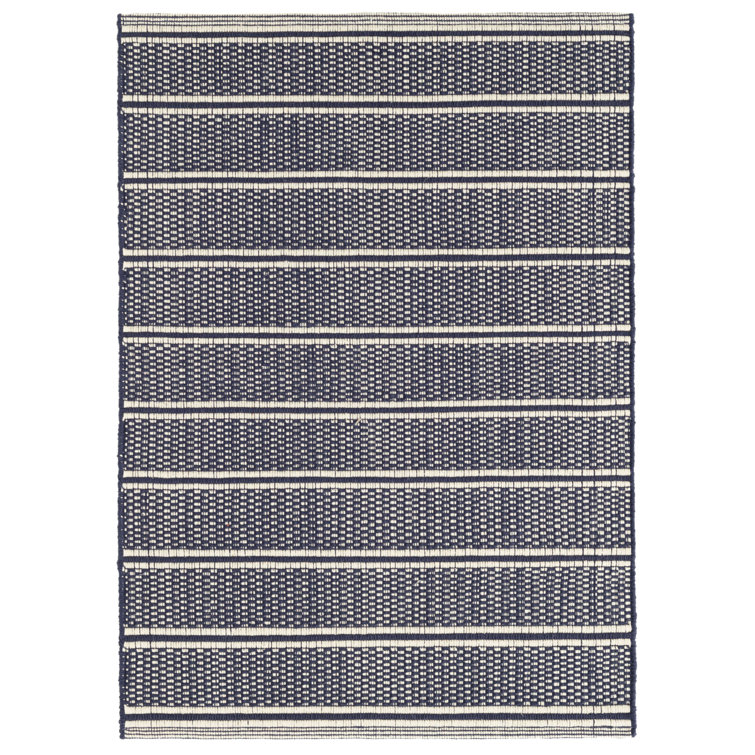 Ivory and Navy Handwoven Cotton Stripe Rug, 2 x 3 Feet