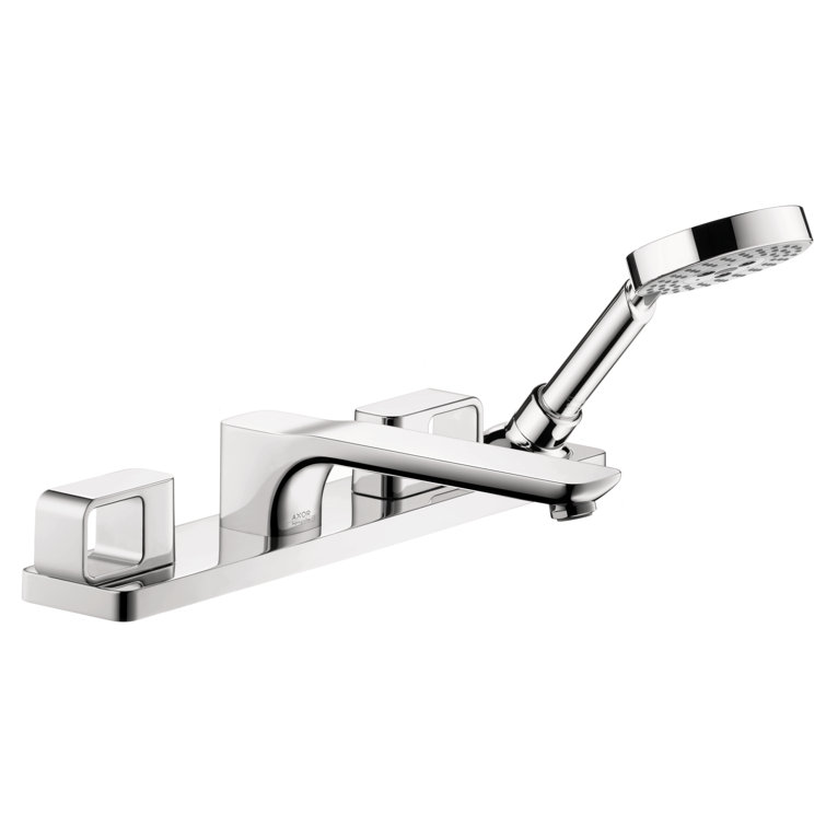 Chrome Brass Modern Deck Mounted Widespread Faucet with Handshower