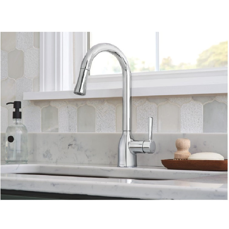 Chrome High Arc Single Handle Kitchen Faucet with Pull-Down Spray