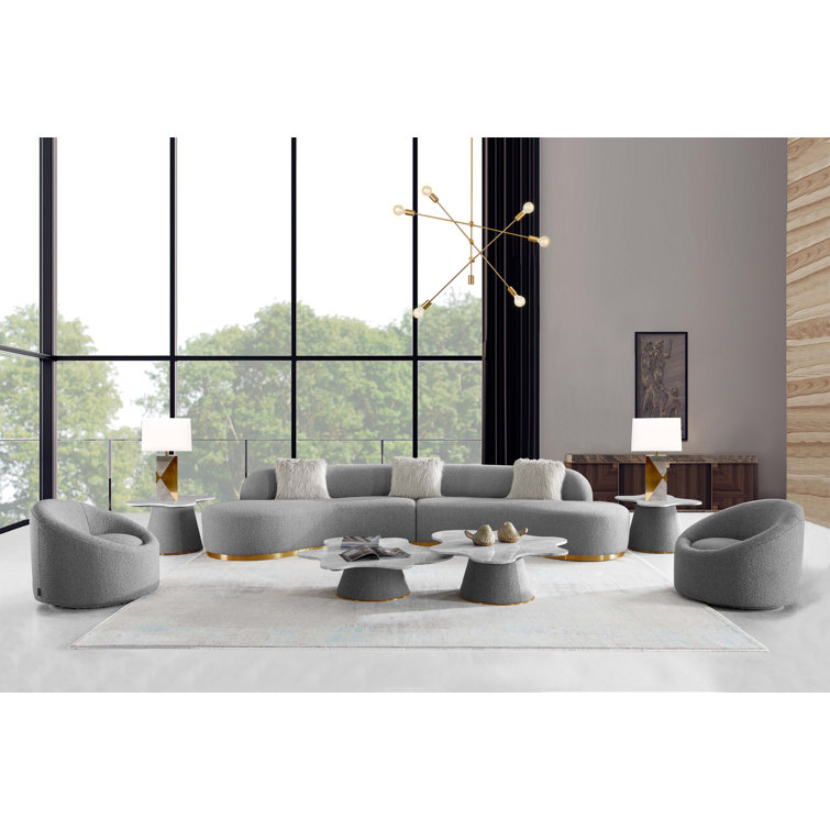 Sienna Modern Gray Swivel Armchair with Solid Wood Frame