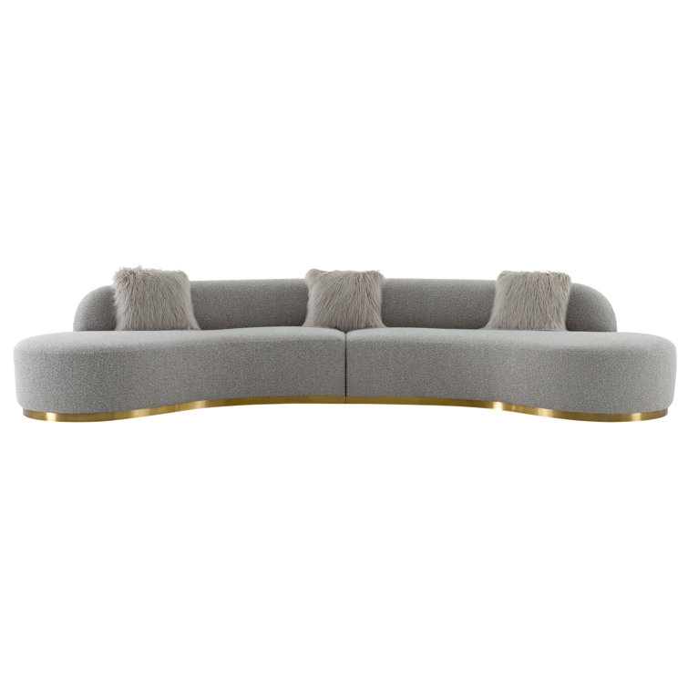 Simona Modern Curved 150'' Grey Fabric Sofa with Track Arms