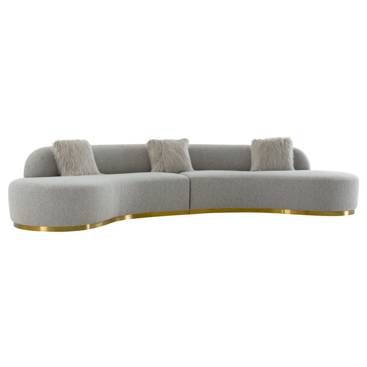 Simona Modern Curved 150'' Grey Fabric Sofa with Track Arms