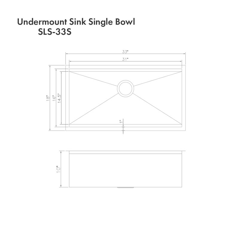 ZLINE 33" Stainless Steel Undermount Single Bowl Kitchen Sink with Accessories