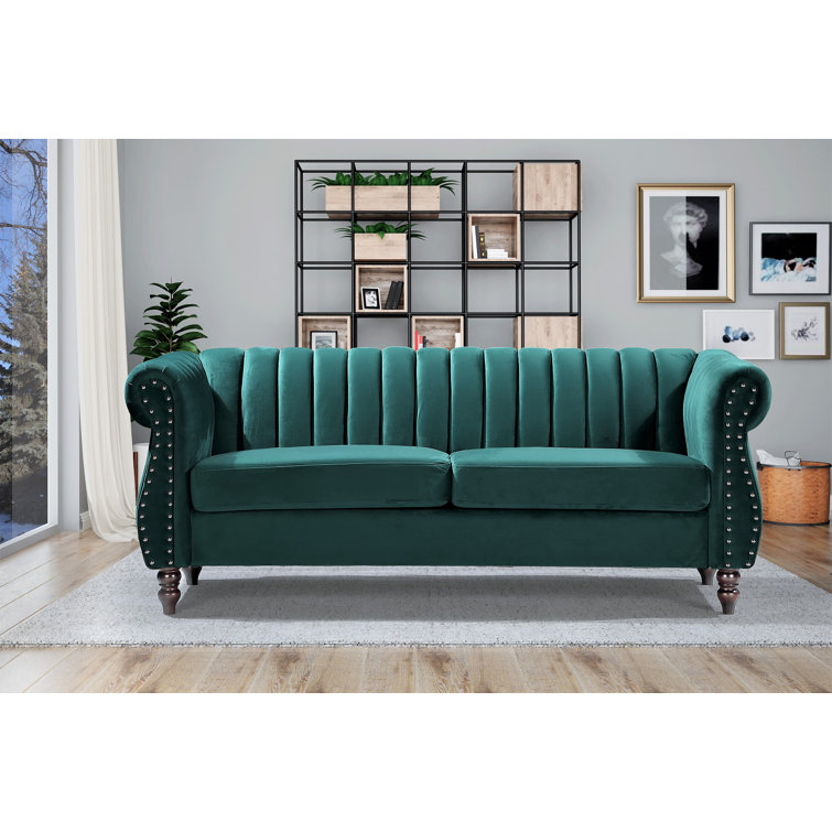Capri 76.4'' Green Velvet Chesterfield Sofa with Nailhead Trim